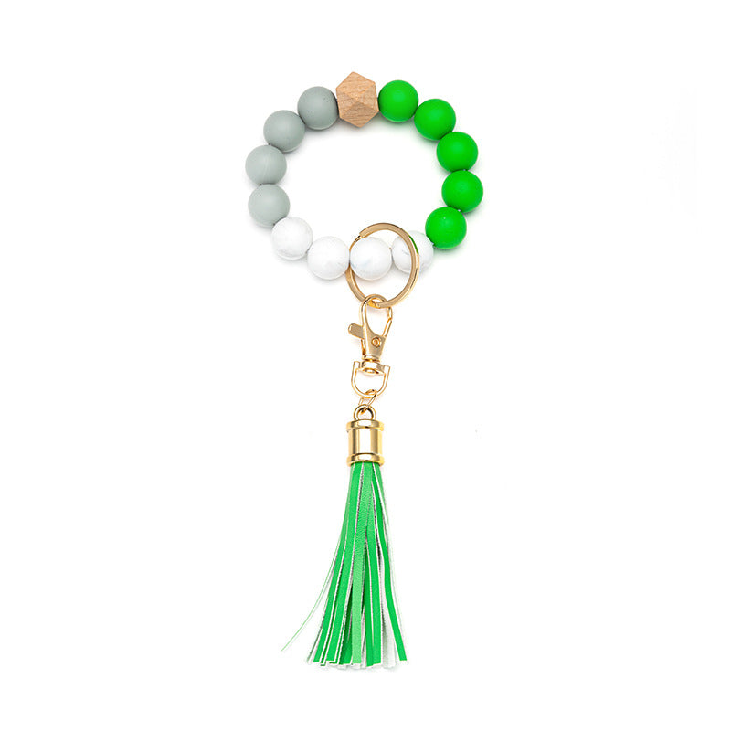 Wholesale Handmade Beaded Leopard Silicone Bead Tassel Wrist Keychain